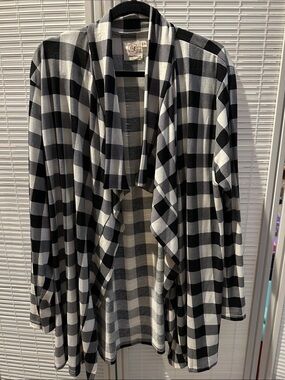 Black & White Plaid Drape Front Jacket